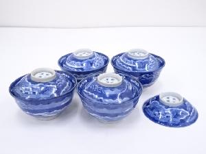 明治期　伊万里焼　染付蓋茶碗4客